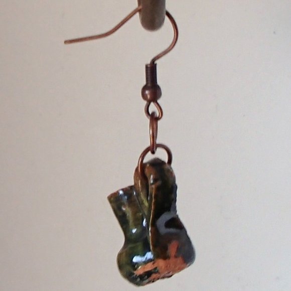 Terracotta Mexico Pottery OoaK Earrings Mini Glazed Handmade Copper Wires Rings - Picture 11 of 14